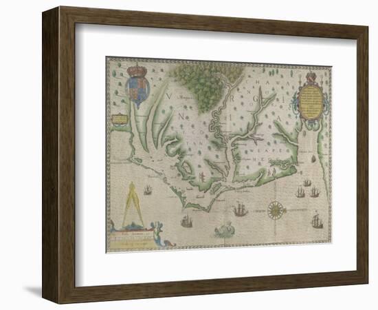 White-De Bry Map Of Virginia-John White-Framed Giclee Print