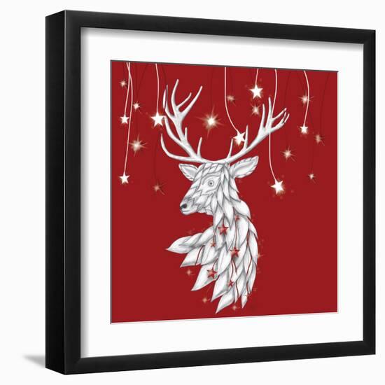 White Deer and Hanging Stars-Fab Funky-Framed Art Print