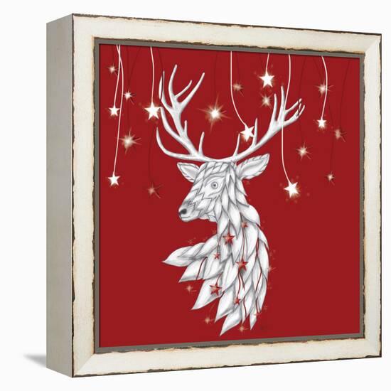 White Deer and Hanging Stars-Fab Funky-Framed Stretched Canvas