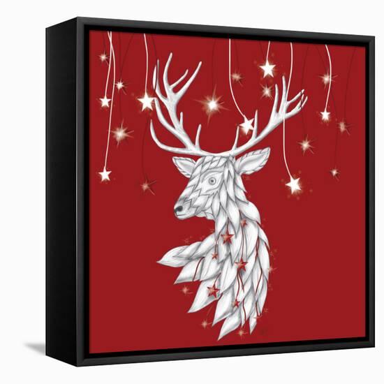 White Deer and Hanging Stars-Fab Funky-Framed Stretched Canvas