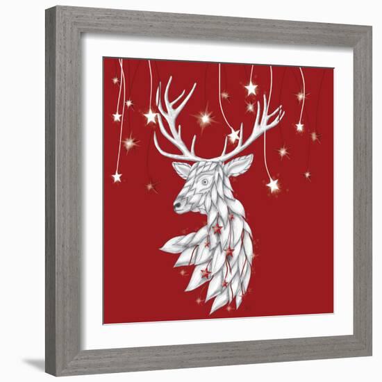 White Deer and Hanging Stars-Fab Funky-Framed Art Print