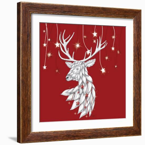 White Deer and Hanging Stars-Fab Funky-Framed Art Print