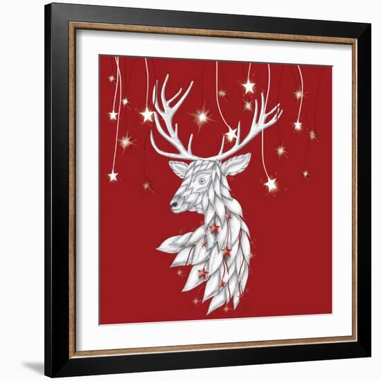 White Deer and Hanging Stars-Fab Funky-Framed Art Print