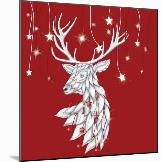 White Deer and Hanging Stars-Fab Funky-Mounted Art Print