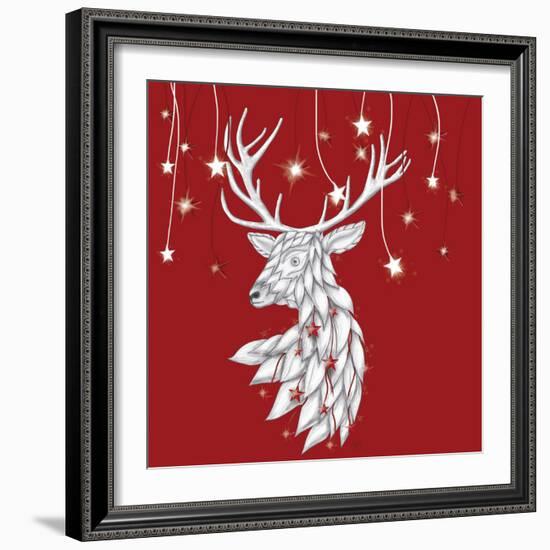 White Deer and Hanging Stars-Fab Funky-Framed Art Print