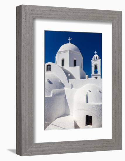 White domed church and blue sky, Santorini, Cyclades-Ed Hasler-Framed Photographic Print