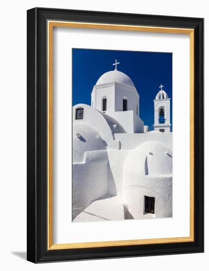 White domed church and blue sky, Santorini, Cyclades-Ed Hasler-Framed Photographic Print