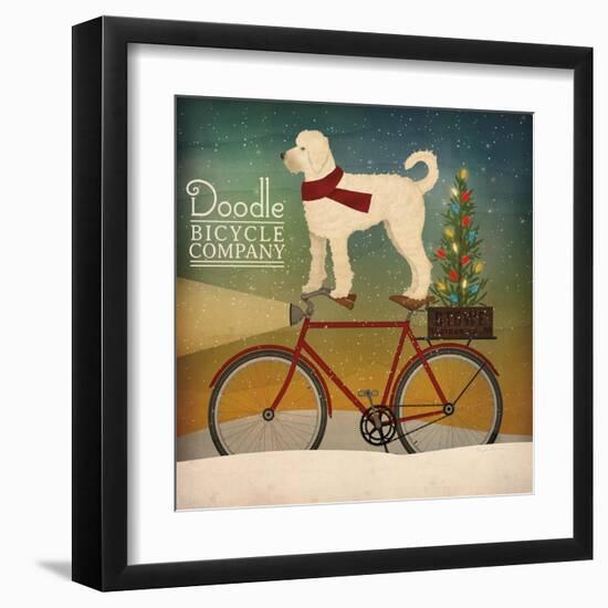 White Doodle on Bike Christmas-Ryan Fowler-Framed Art Print