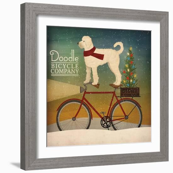White Doodle on Bike Christmas-Ryan Fowler-Framed Art Print