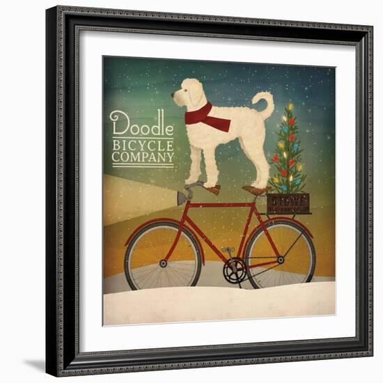 White Doodle on Bike Christmas-Ryan Fowler-Framed Art Print