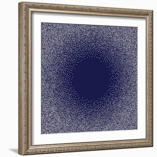 White Dots on Blue Background. Abstract Radial Gradient, Circle Halftone Dots, White Dotwork Engrav-Rainbow Nima-Framed Premium Giclee Print