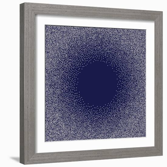 White Dots on Blue Background. Abstract Radial Gradient, Circle Halftone Dots, White Dotwork Engrav-Rainbow Nima-Framed Premium Giclee Print