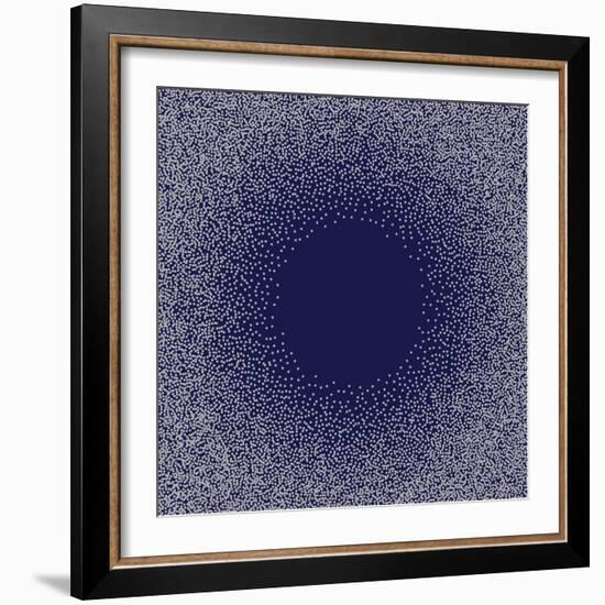 White Dots on Blue Background. Abstract Radial Gradient, Circle Halftone Dots, White Dotwork Engrav-Rainbow Nima-Framed Premium Giclee Print