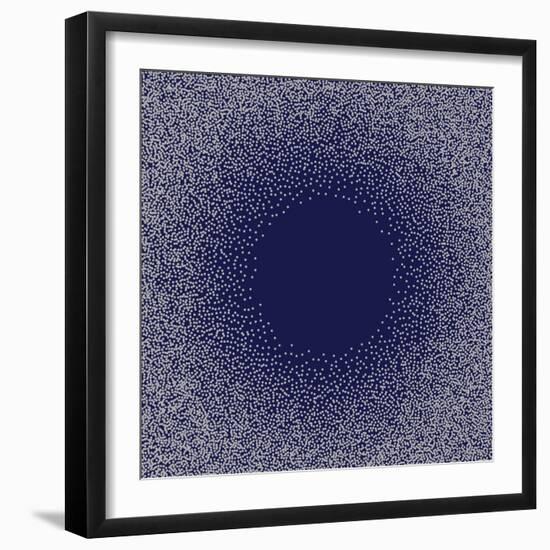 White Dots on Blue Background. Abstract Radial Gradient, Circle Halftone Dots, White Dotwork Engrav-Rainbow Nima-Framed Premium Giclee Print