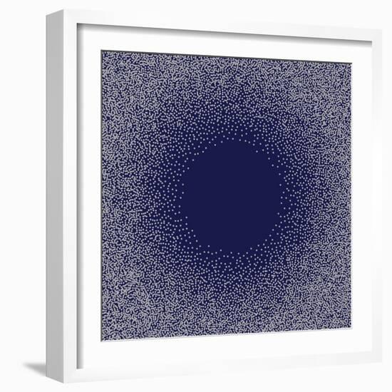 White Dots on Blue Background. Abstract Radial Gradient, Circle Halftone Dots, White Dotwork Engrav-Rainbow Nima-Framed Premium Giclee Print