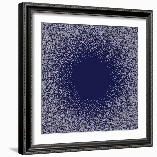 White Dots on Blue Background. Abstract Radial Gradient, Circle Halftone Dots, White Dotwork Engrav-Rainbow Nima-Framed Premium Giclee Print
