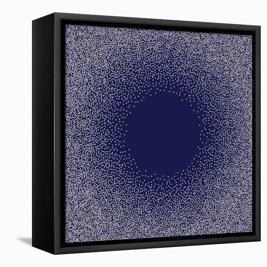 White Dots on Blue Background. Abstract Radial Gradient, Circle Halftone Dots, White Dotwork Engrav-Rainbow Nima-Framed Stretched Canvas