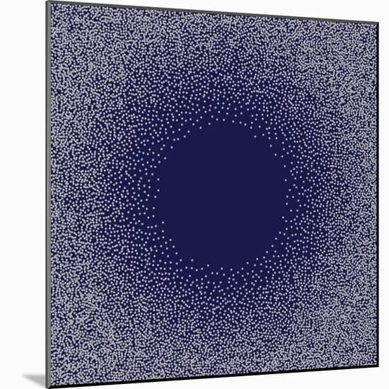 White Dots on Blue Background. Abstract Radial Gradient, Circle Halftone Dots, White Dotwork Engrav-Rainbow Nima-Mounted Art Print