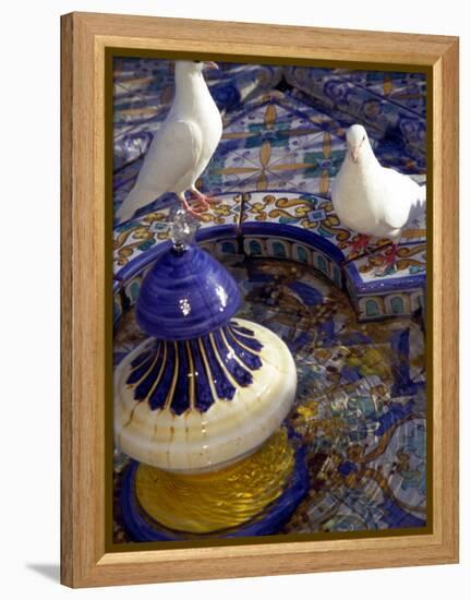 White Doves in Plaza Tiled Fountain, Sevilla, Spain-John & Lisa Merrill-Framed Premier Image Canvas