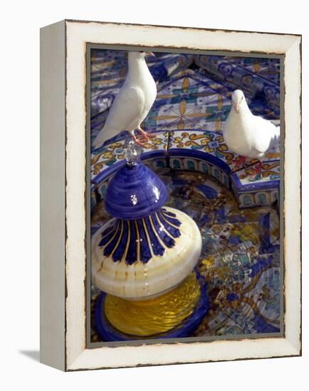 White Doves in Plaza Tiled Fountain, Sevilla, Spain-John & Lisa Merrill-Framed Premier Image Canvas