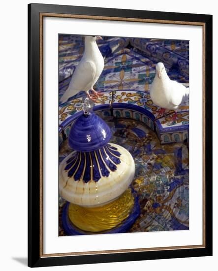 White Doves in Plaza Tiled Fountain, Sevilla, Spain-John & Lisa Merrill-Framed Photographic Print