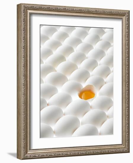 White Eggs, Lying on Their Sides, One Opened-Klaus Arras-Framed Photographic Print