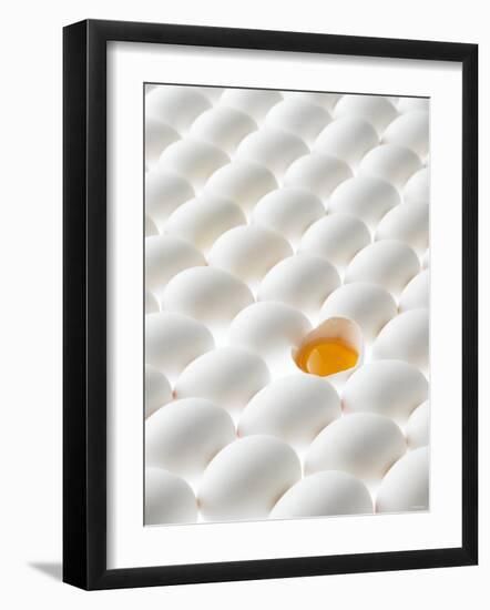 White Eggs, Lying on Their Sides, One Opened-Klaus Arras-Framed Photographic Print