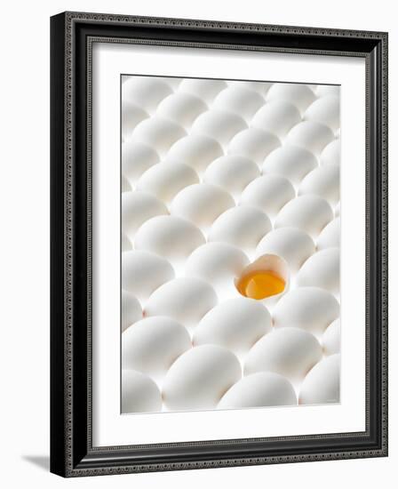 White Eggs, Lying on Their Sides, One Opened-Klaus Arras-Framed Photographic Print