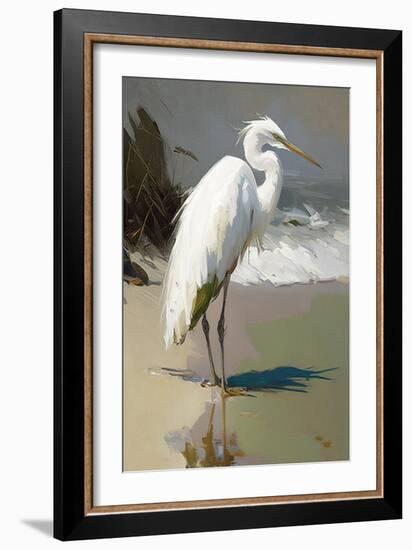 White Egret on the beach-Vivienne Dupont-Framed Art Print