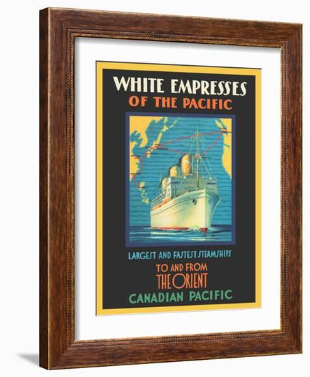 White Empress of the Pacific To And From The Orient - Canadian Pacific, Vintage Travel Poster, 1930-Pacifica Island Art-Framed Art Print