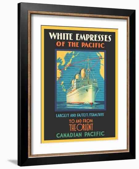 White Empress of the Pacific To And From The Orient - Canadian Pacific, Vintage Travel Poster, 1930-Pacifica Island Art-Framed Art Print