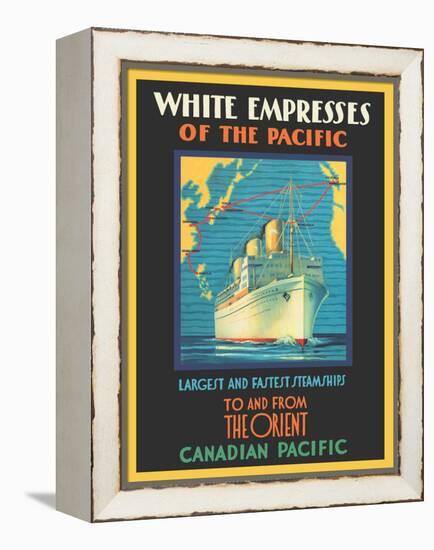 White Empress of the Pacific To And From The Orient - Canadian Pacific, Vintage Travel Poster, 1930-Pacifica Island Art-Framed Stretched Canvas