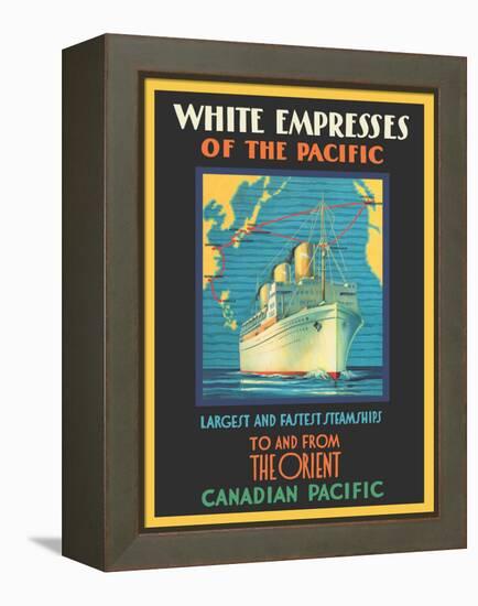 White Empress of the Pacific To And From The Orient - Canadian Pacific, Vintage Travel Poster, 1930-Pacifica Island Art-Framed Stretched Canvas