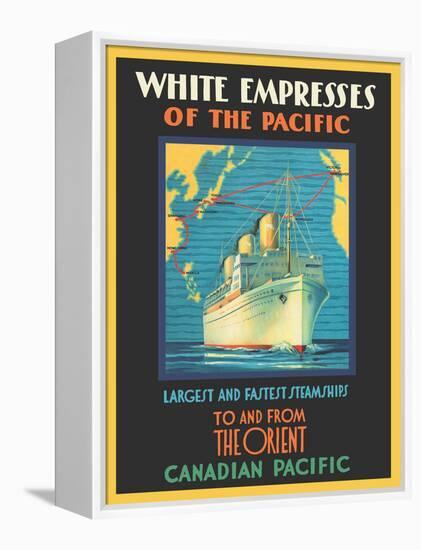 White Empress of the Pacific To And From The Orient - Canadian Pacific, Vintage Travel Poster, 1930-Pacifica Island Art-Framed Stretched Canvas