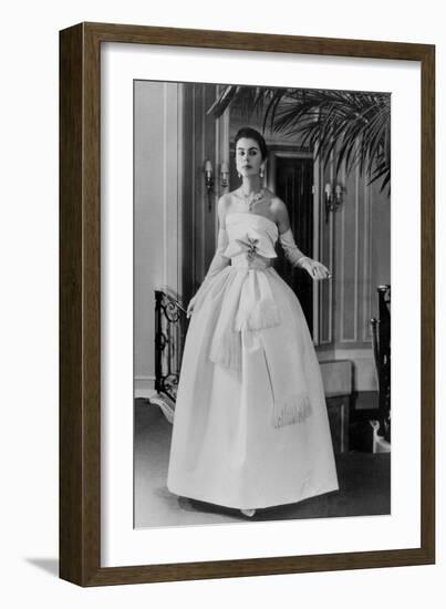 White Evening Dress by Dior, February 1958-null-Framed Photo