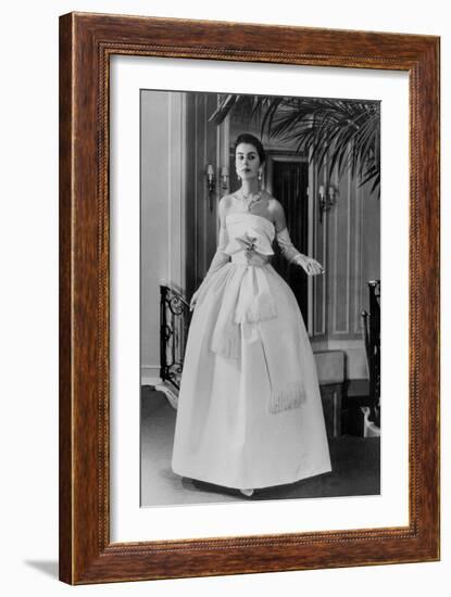 White Evening Dress by Dior, February 1958-null-Framed Photo