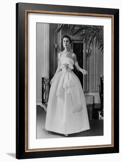 White Evening Dress by Dior, February 1958-null-Framed Photo