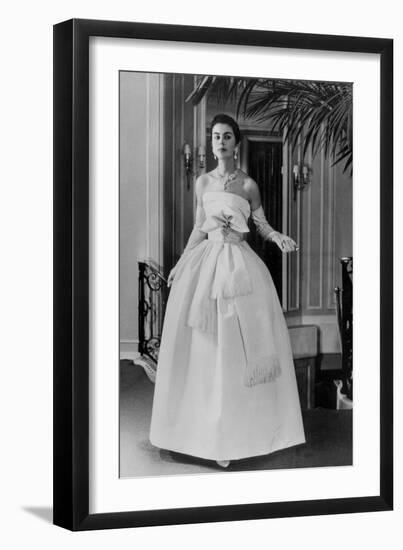 White Evening Dress by Dior, February 1958-null-Framed Photo