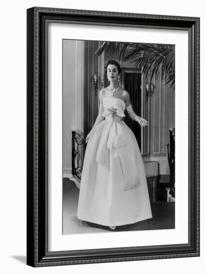 White Evening Dress by Dior, February 1958-null-Framed Photo