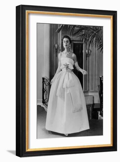 White Evening Dress by Dior, February 1958-null-Framed Photo