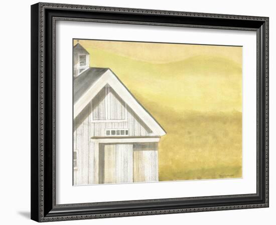 White Farmhouse Barn Golden Fields-Cheryl Bartley-Framed Giclee Print