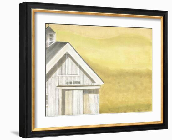 White Farmhouse Barn Golden Fields-Cheryl Bartley-Framed Giclee Print