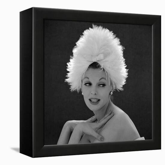 White Feathered Hat, 1960s-John French-Framed Premier Image Canvas