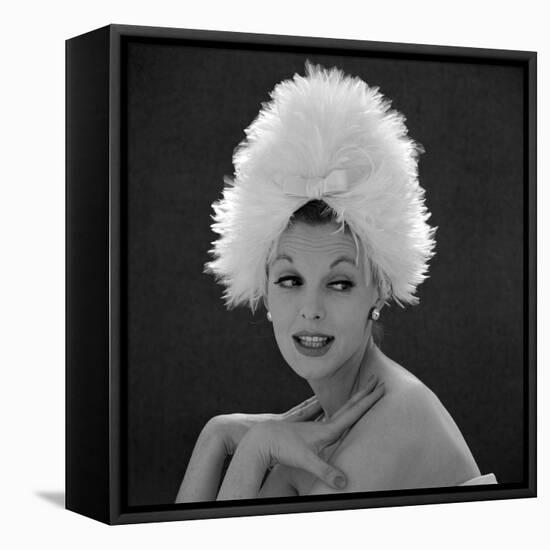 White Feathered Hat, 1960s-John French-Framed Premier Image Canvas