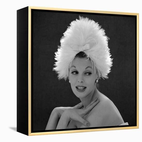 White Feathered Hat, 1960s-John French-Framed Premier Image Canvas