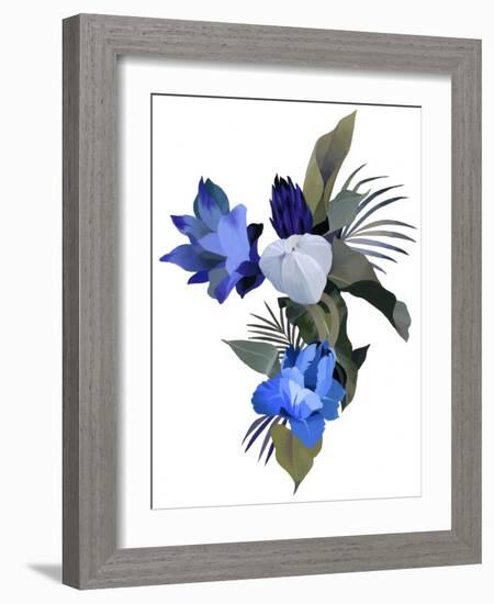 White Flowers and Light Blue Flowers (Gouache on Paper and Adobe Photoshop)-Hiroyuki Izutsu-Framed Giclee Print