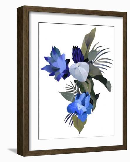 White Flowers and Light Blue Flowers (Gouache on Paper and Adobe Photoshop)-Hiroyuki Izutsu-Framed Giclee Print