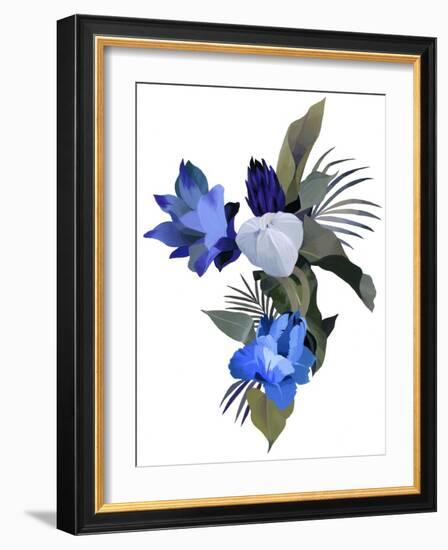 White Flowers and Light Blue Flowers (Gouache on Paper and Adobe Photoshop)-Hiroyuki Izutsu-Framed Giclee Print