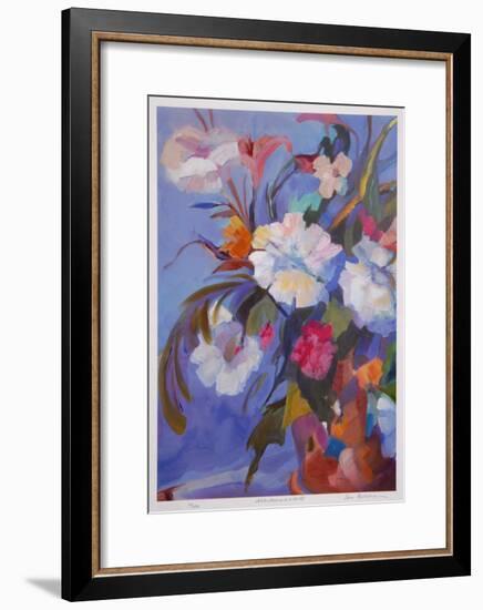 White Flowers in Red Pot-Zora Buchanan-Framed Collectable Print