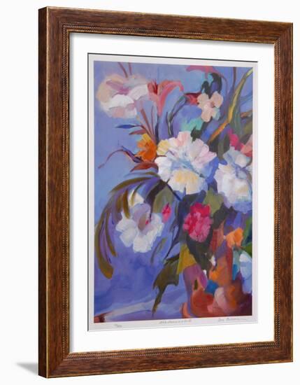 White Flowers in Red Pot-Zora Buchanan-Framed Collectable Print